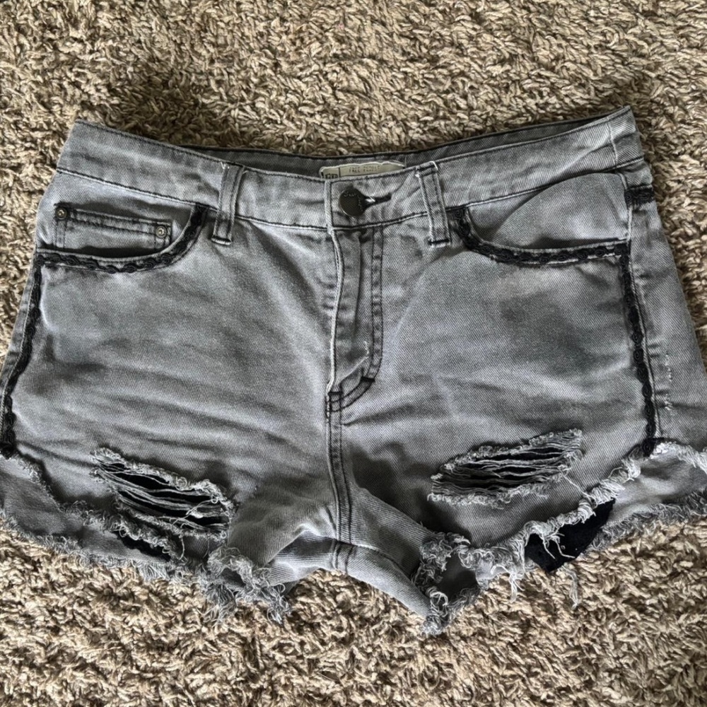Free People Gray Jean Shorts with Distressed Style
